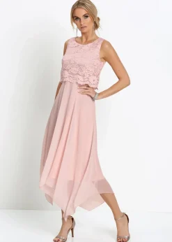 bonprix Kleider|Festliche Mode^Premium Chiffonkleid mit Spitze zartrosa