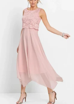 bonprix Kleider|Festliche Mode^Premium Chiffonkleid mit Spitze zartrosa