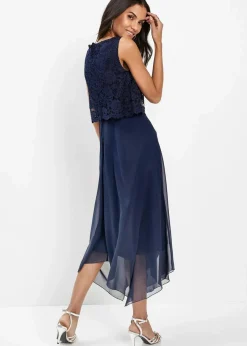 bonprix Kleider|Festliche Mode^Premium Chiffonkleid mit Spitze dunkelblau