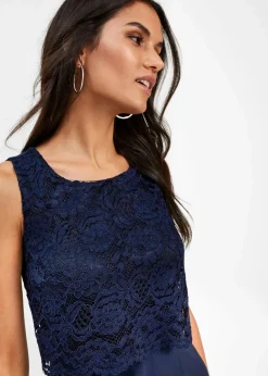 bonprix Kleider|Festliche Mode^Premium Chiffonkleid mit Spitze dunkelblau
