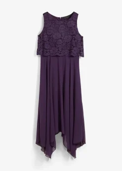 bonprix Kleider|Festliche Mode^Premium Chiffonkleid mit Spitze dunkellila