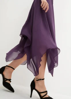 bonprix Kleider|Festliche Mode^Premium Chiffonkleid mit Spitze dunkellila