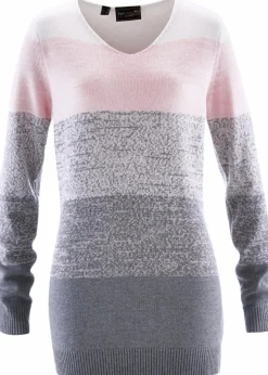 bonprix Bekleidung·Umstandsmode|Bekleidung·Jeans^Premium Pullover mit Cashmere-Anteil zartrosa/grau meliert gestreift