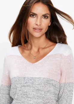 bonprix Bekleidung·Umstandsmode|Bekleidung·Jeans^Premium Pullover mit Cashmere-Anteil zartrosa/grau meliert gestreift
