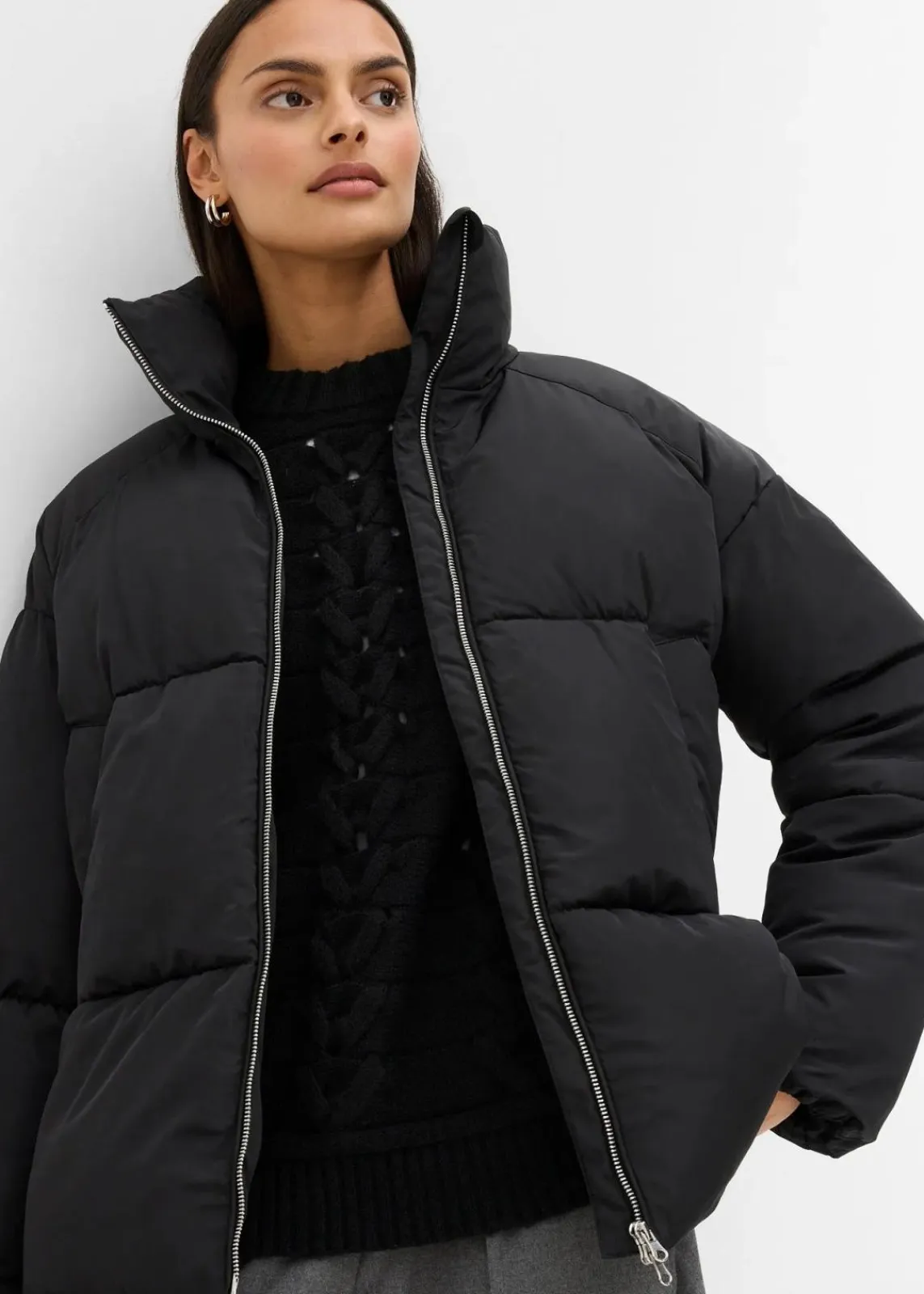 bonprix Bekleidung·Hosen|Nachhaltigere Materialien^Puffer-Jacket schwarz