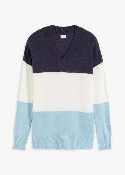 bonprix Bekleidung·Umstandsmode|Pullover & Strickjacken^Pullover wollweiß/dunkelblau/topazblau gestreift