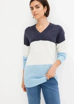 bonprix Bekleidung·Umstandsmode|Pullover & Strickjacken^Pullover wollweiß/dunkelblau/topazblau gestreift