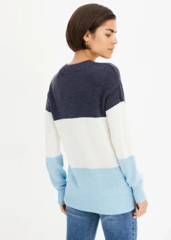 bonprix Bekleidung·Umstandsmode|Pullover & Strickjacken^Pullover wollweiß/dunkelblau/topazblau gestreift