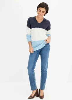 bonprix Bekleidung·Umstandsmode|Pullover & Strickjacken^Pullover wollweiß/dunkelblau/topazblau gestreift