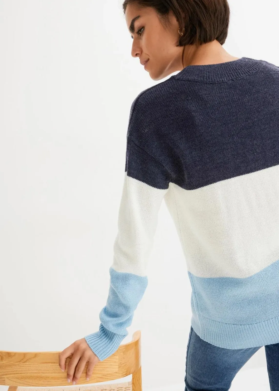 bonprix Bekleidung·Umstandsmode|Pullover & Strickjacken^Pullover wollweiß/dunkelblau/topazblau gestreift