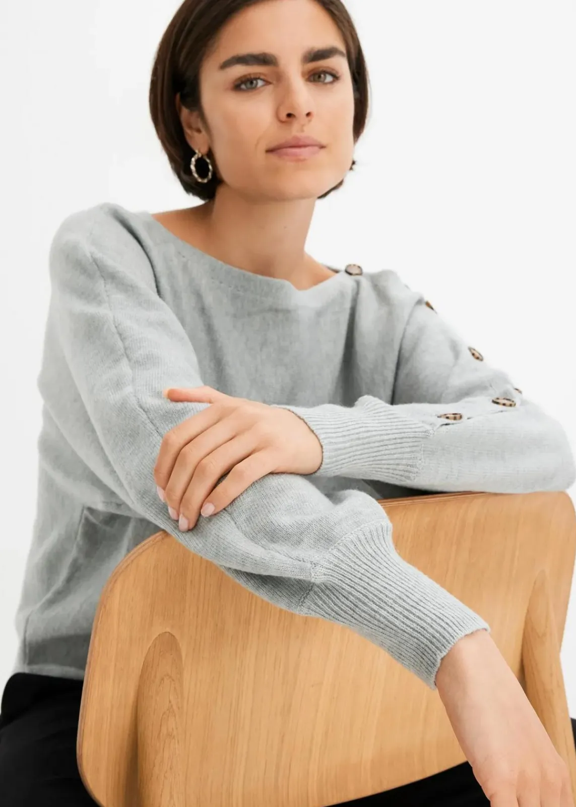 bonprix Bekleidung·Umstandsmode|Strickmode^Pullover hellgrau meliert