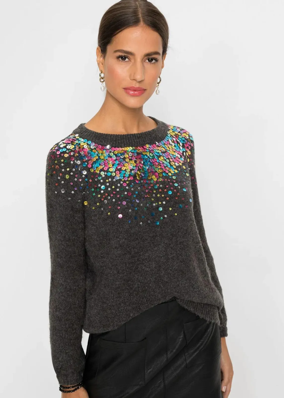 bonprix Bekleidung·Umstandsmode|Strickmode^Pullover anthrazit meliert