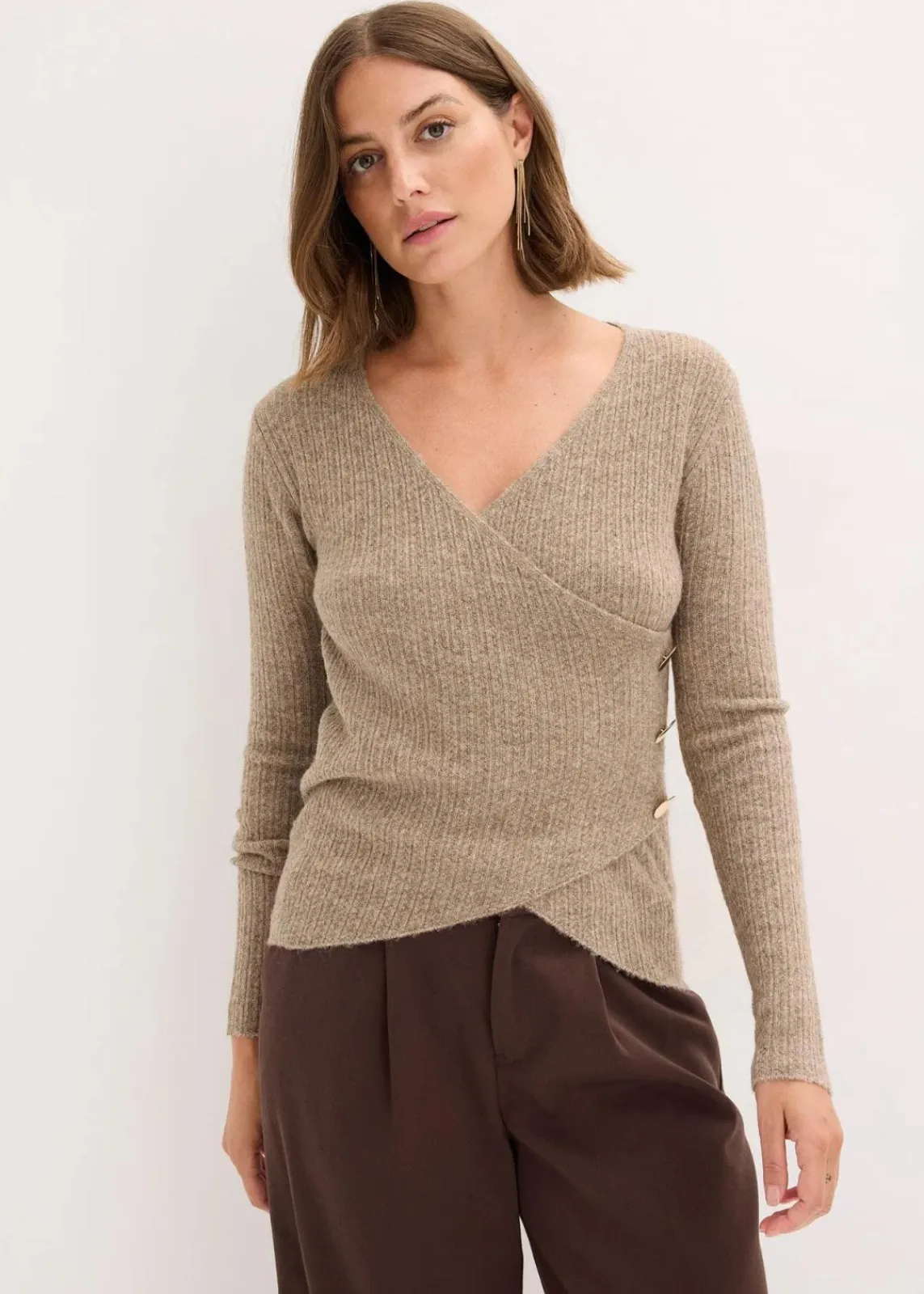 bonprix Bekleidung·Umstandsmode|Strickmode^Pullover hellbraun meliert
