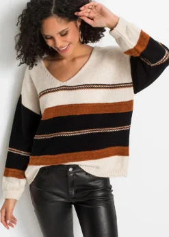 bonprix Bekleidung·Umstandsmode|Bekleidung·Jeans^Pullover creme/braun quer gestreift