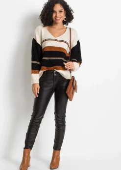 bonprix Bekleidung·Umstandsmode|Bekleidung·Jeans^Pullover creme/braun quer gestreift