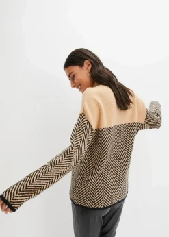 bonprix Bekleidung·Umstandsmode|Bekleidung·Jeans^Pullover latte macchiato/schwarz gestreift