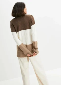 bonprix Bekleidung·Umstandsmode|Pullover & Strickjacken^Pullover taupe/weiß/braun gestreift