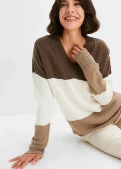 bonprix Bekleidung·Umstandsmode|Pullover & Strickjacken^Pullover taupe/weiß/braun gestreift