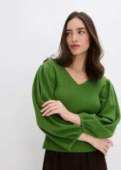 bonprix Pullover & Strickjacken|Strickmode^Pullover aus Baumwolle forstgrün
