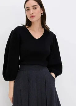 bonprix Bekleidung·Umstandsmode|Strickmode^Pullover aus Baumwolle schwarz