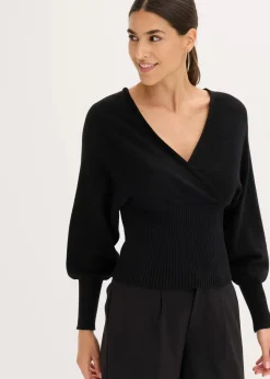 bonprix Bekleidung·Umstandsmode|Strickmode^Pullover aus fließendem Viskose-Mix schwarz