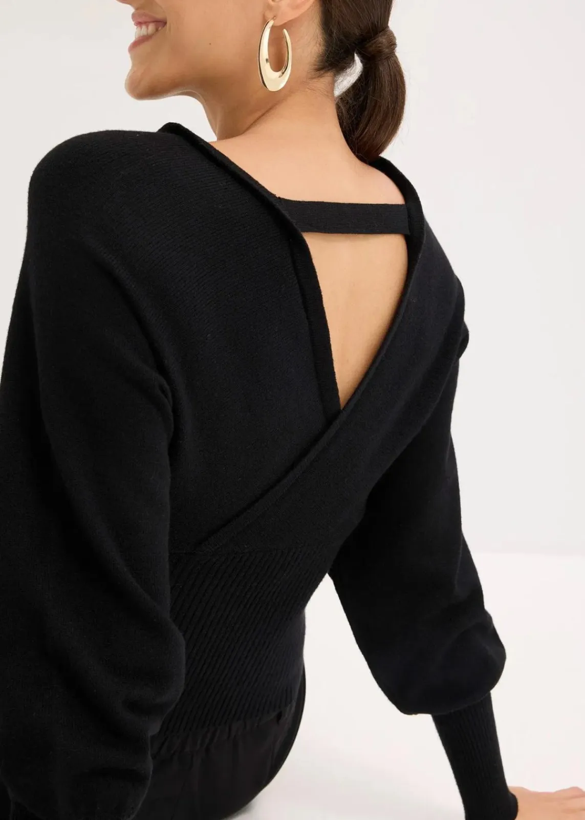 bonprix Bekleidung·Umstandsmode|Strickmode^Pullover aus fließendem Viskose-Mix schwarz