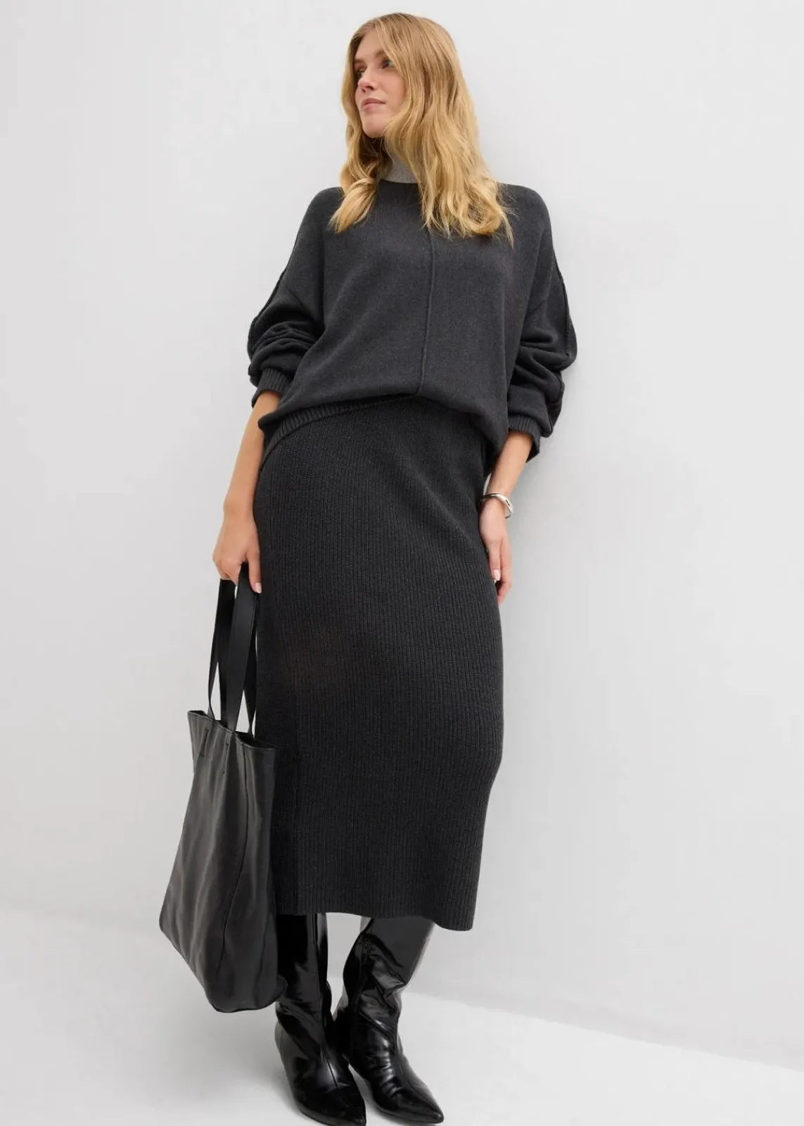 bonprix Bekleidung·Umstandsmode|Bekleidung·Jeans^Pullover aus reiner Baumwolle anthrazit meliert