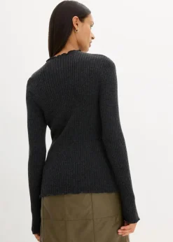 bonprix Bekleidung·Umstandsmode|Premium^Pullover aus superfeiner Merinowolle dunkelgrau meliert