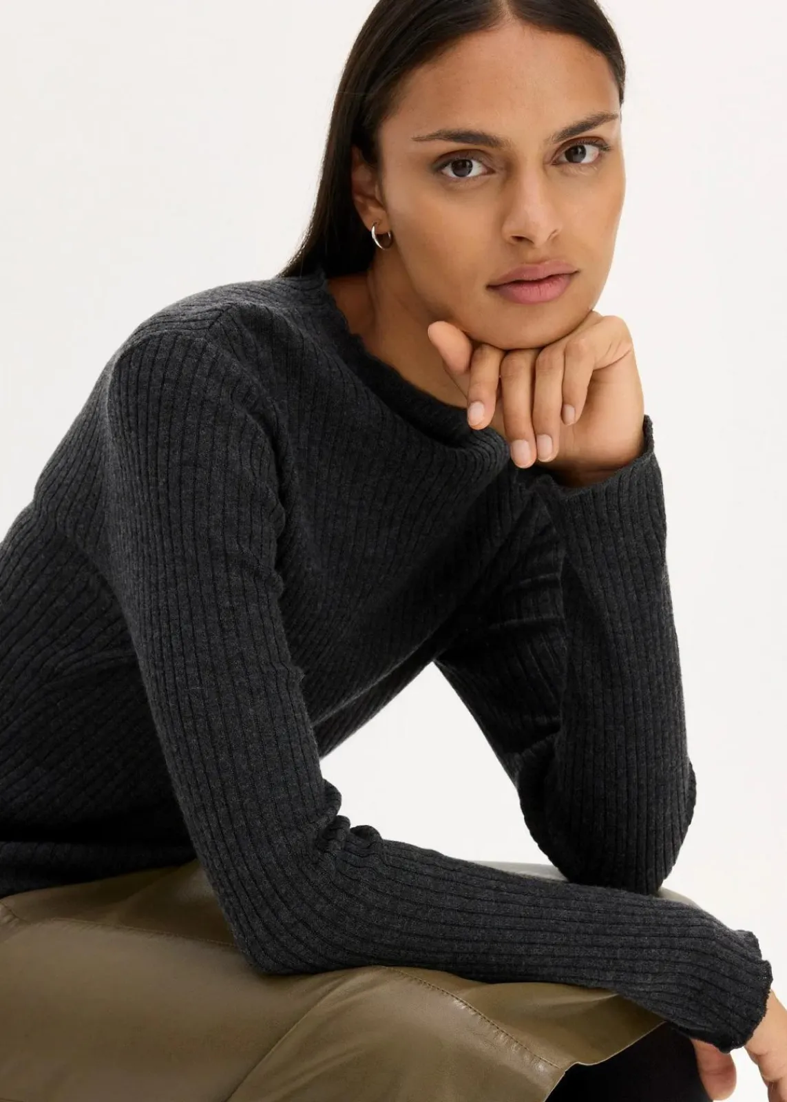 bonprix Bekleidung·Umstandsmode|Premium^Pullover aus superfeiner Merinowolle dunkelgrau meliert