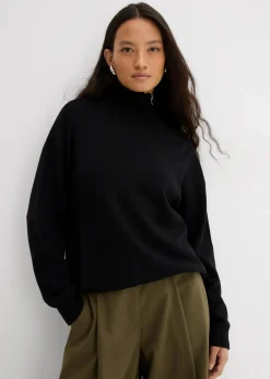 bonprix Strickmode|Pullover & Strickjacken^Pullover aus Viskose-Mix mit Reißverschlussdetail schwarz