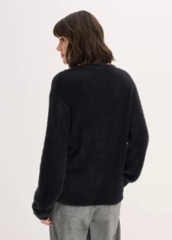 bonprix Pullover & Strickjacken|Strickmode^Pullover in Plüsch-Optik schwarz