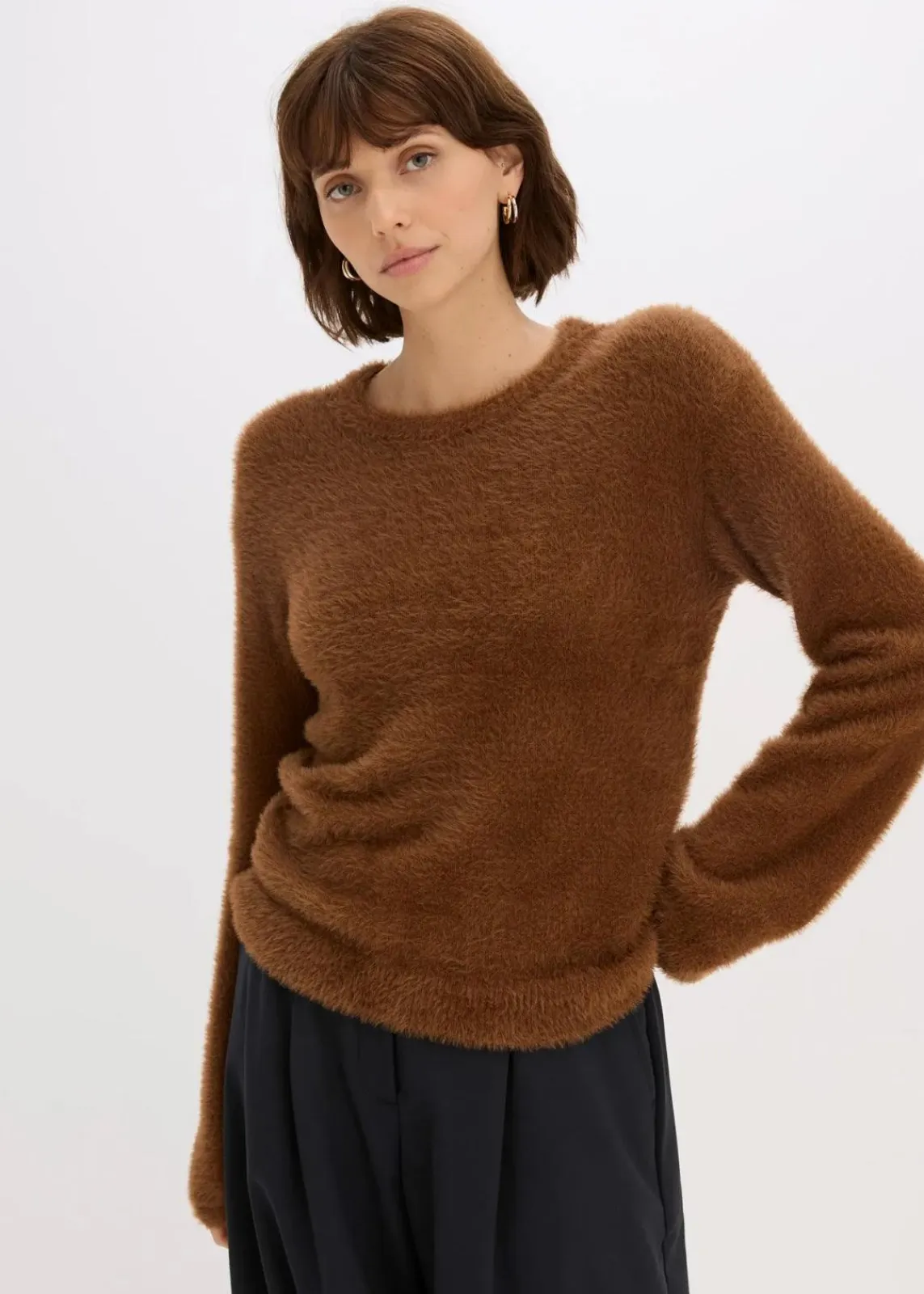 bonprix Bekleidung·Umstandsmode|Pullover & Strickjacken^Pullover in Plüsch-Optik pimentbraun