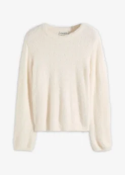 bonprix Bekleidung·Umstandsmode|Pullover & Strickjacken^Pullover in Plüsch-Optik perlweiß