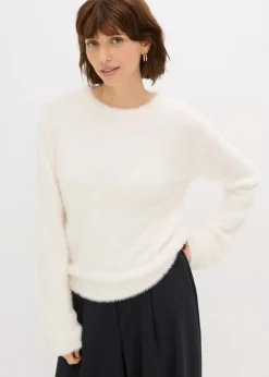 bonprix Bekleidung·Umstandsmode|Pullover & Strickjacken^Pullover in Plüsch-Optik perlweiß