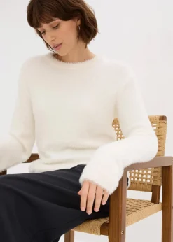 bonprix Bekleidung·Umstandsmode|Pullover & Strickjacken^Pullover in Plüsch-Optik perlweiß