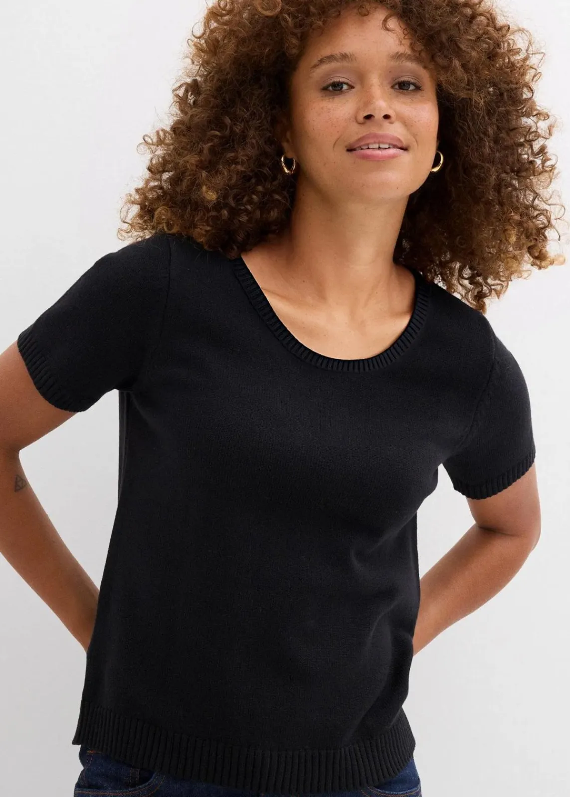 bonprix Nachhaltigere Materialien|Pullover & Strickjacken^Pullover, Kurzarm schwarz