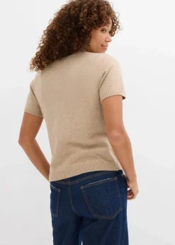 bonprix Nachhaltigere Materialien|Pullover & Strickjacken^Pullover, Kurzarm beige meliert