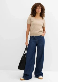bonprix Nachhaltigere Materialien|Pullover & Strickjacken^Pullover, Kurzarm beige meliert