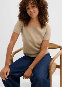 bonprix Nachhaltigere Materialien|Pullover & Strickjacken^Pullover, Kurzarm beige meliert