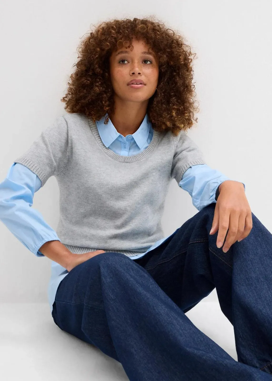 bonprix Bekleidung·Röcke|Bekleidung·Jeans^Pullover, Kurzarm hellgrau meliert meliert