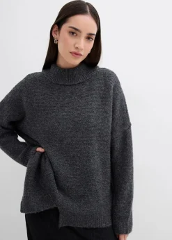bonprix Bekleidung·Umstandsmode|Bekleidung·Jeans^Pullover mit asymmetrischem Saumverlauf und Wollanteil anthrazit meliert