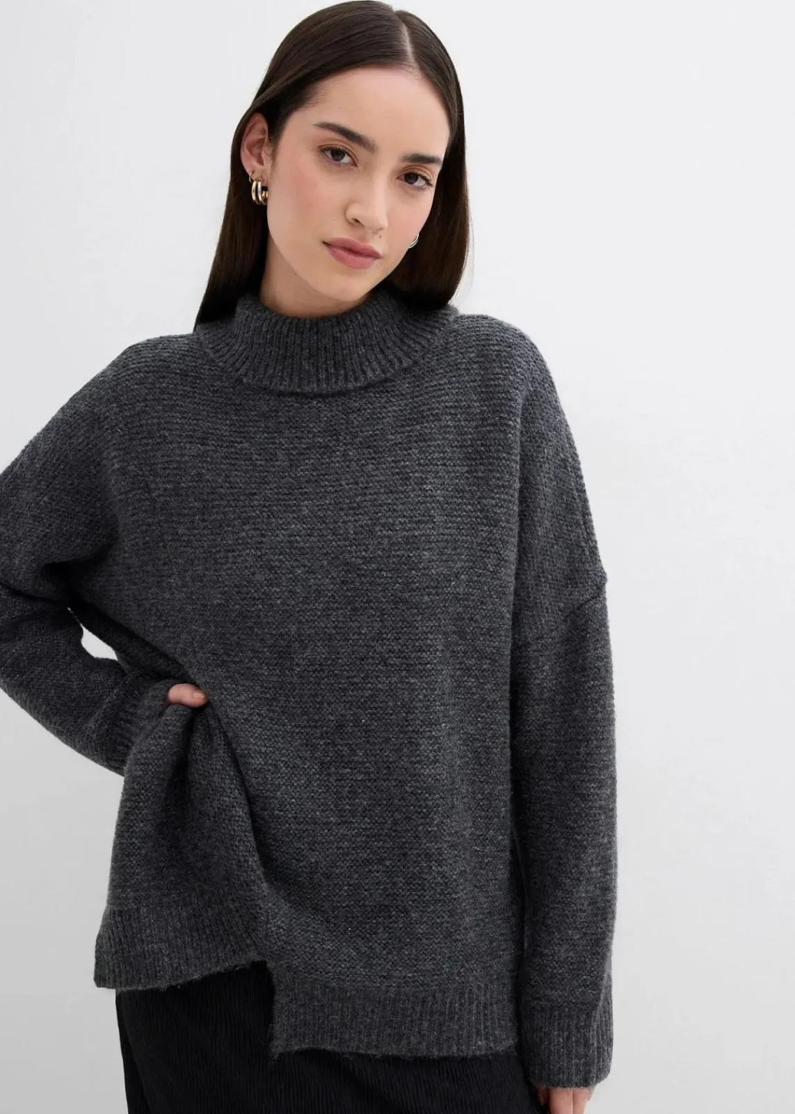 bonprix Bekleidung·Umstandsmode|Bekleidung·Jeans^Pullover mit asymmetrischem Saumverlauf und Wollanteil anthrazit meliert