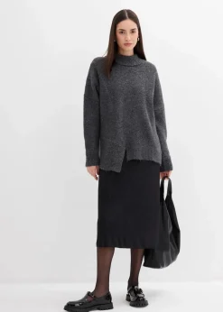 bonprix Bekleidung·Umstandsmode|Bekleidung·Jeans^Pullover mit asymmetrischem Saumverlauf und Wollanteil anthrazit meliert