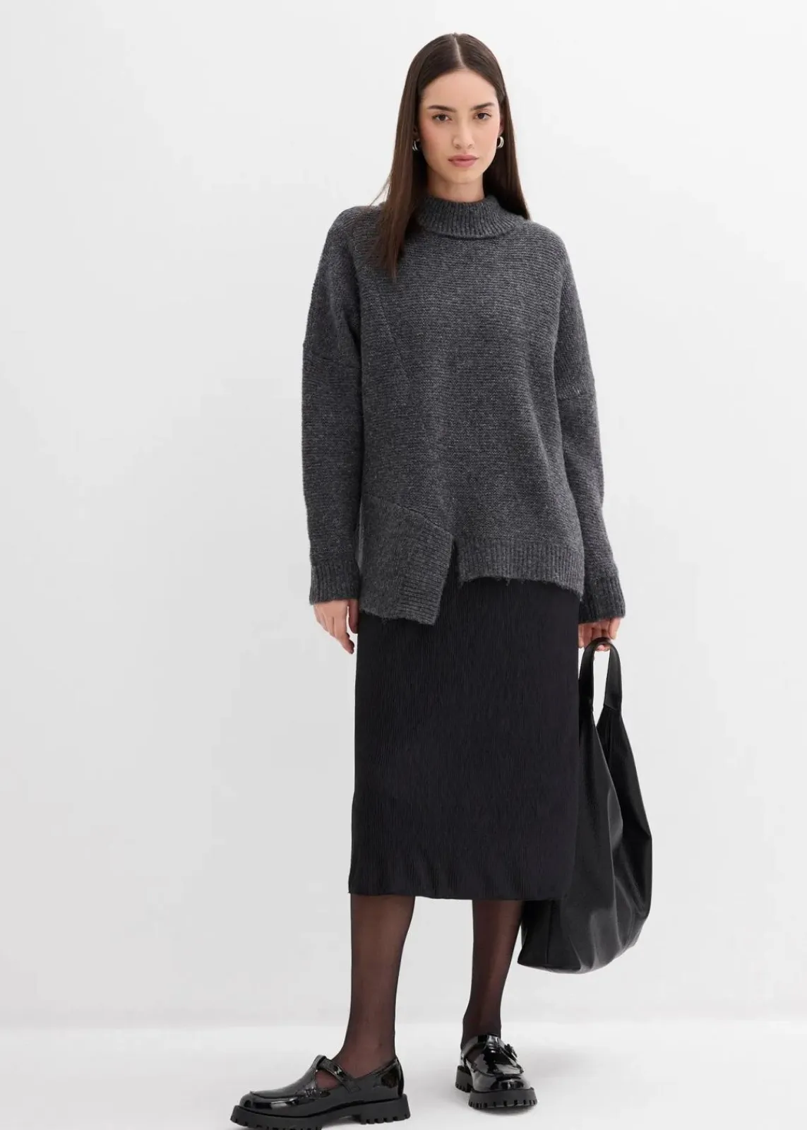 bonprix Bekleidung·Umstandsmode|Bekleidung·Jeans^Pullover mit asymmetrischem Saumverlauf und Wollanteil anthrazit meliert