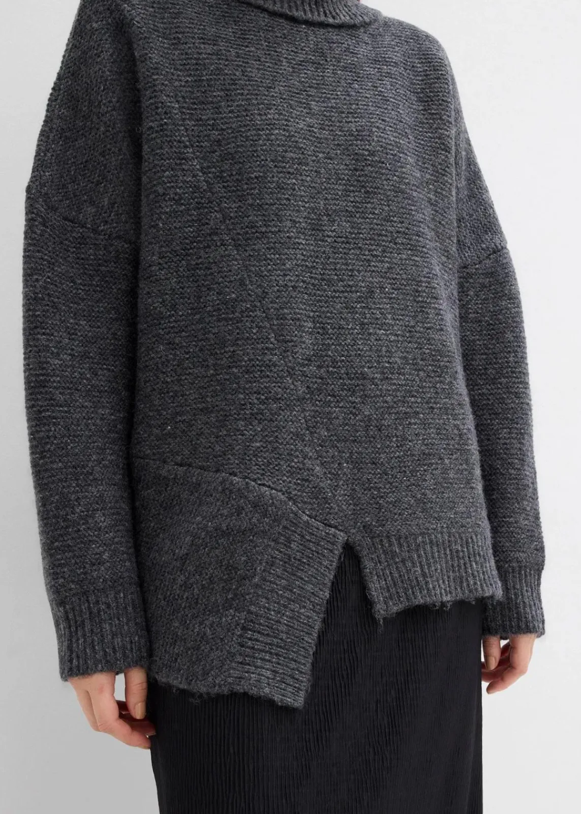 bonprix Bekleidung·Umstandsmode|Bekleidung·Jeans^Pullover mit asymmetrischem Saumverlauf und Wollanteil anthrazit meliert