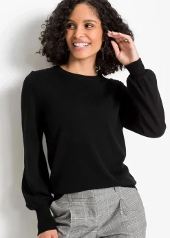 bonprix Bekleidung·Jeans|Pullover & Strickjacken^Pullover mit Ballon-Ärmel schwarz