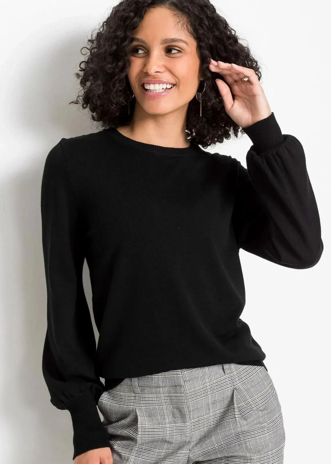 bonprix Bekleidung·Jeans|Pullover & Strickjacken^Pullover mit Ballon-Ärmel schwarz
