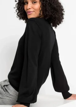 bonprix Bekleidung·Jeans|Pullover & Strickjacken^Pullover mit Ballon-Ärmel schwarz