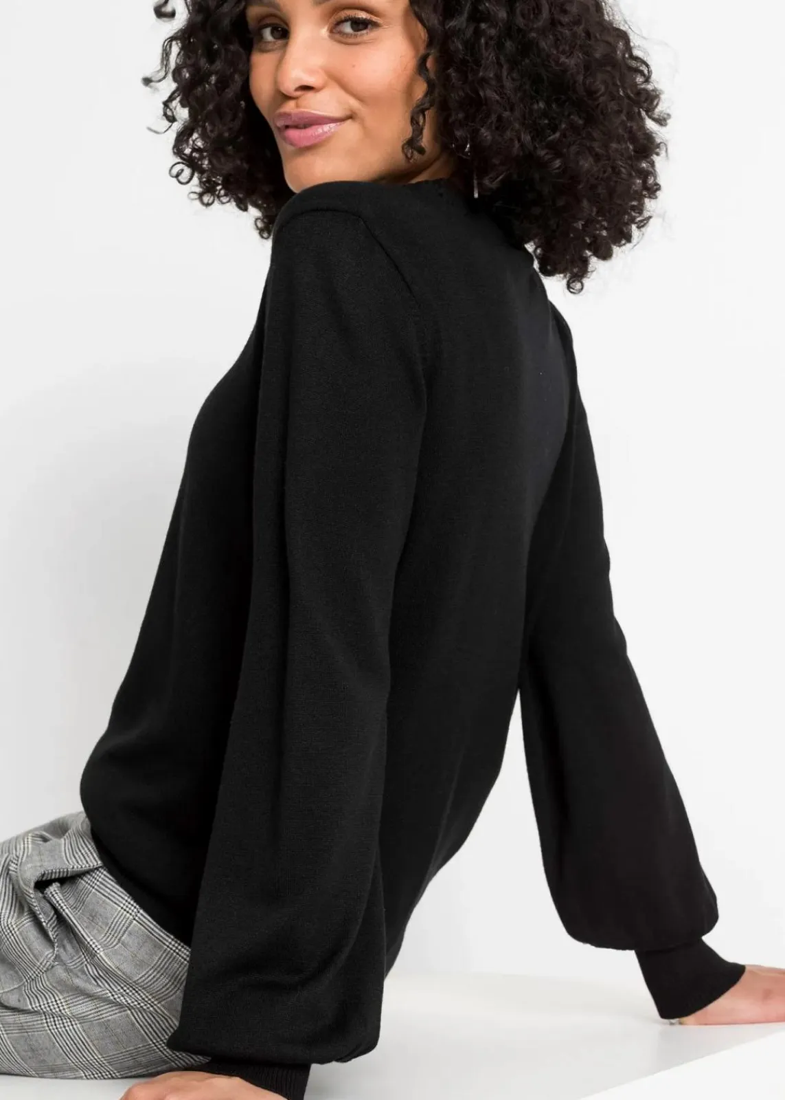 bonprix Bekleidung·Jeans|Pullover & Strickjacken^Pullover mit Ballon-Ärmel schwarz