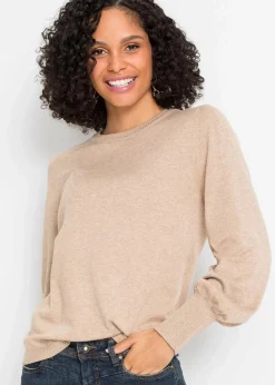 bonprix Bekleidung·Jeans|Pullover & Strickjacken^Pullover mit Ballon-Ärmel beige meliert